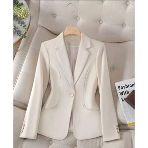 One Button Blazer Jacket Off White Apricot Gold Buttons Sz